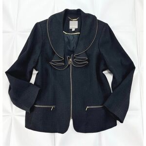 Spanner Sz 16 Black Ruffled Collar Full Zip Up Jacket Light Coat Womens RARE